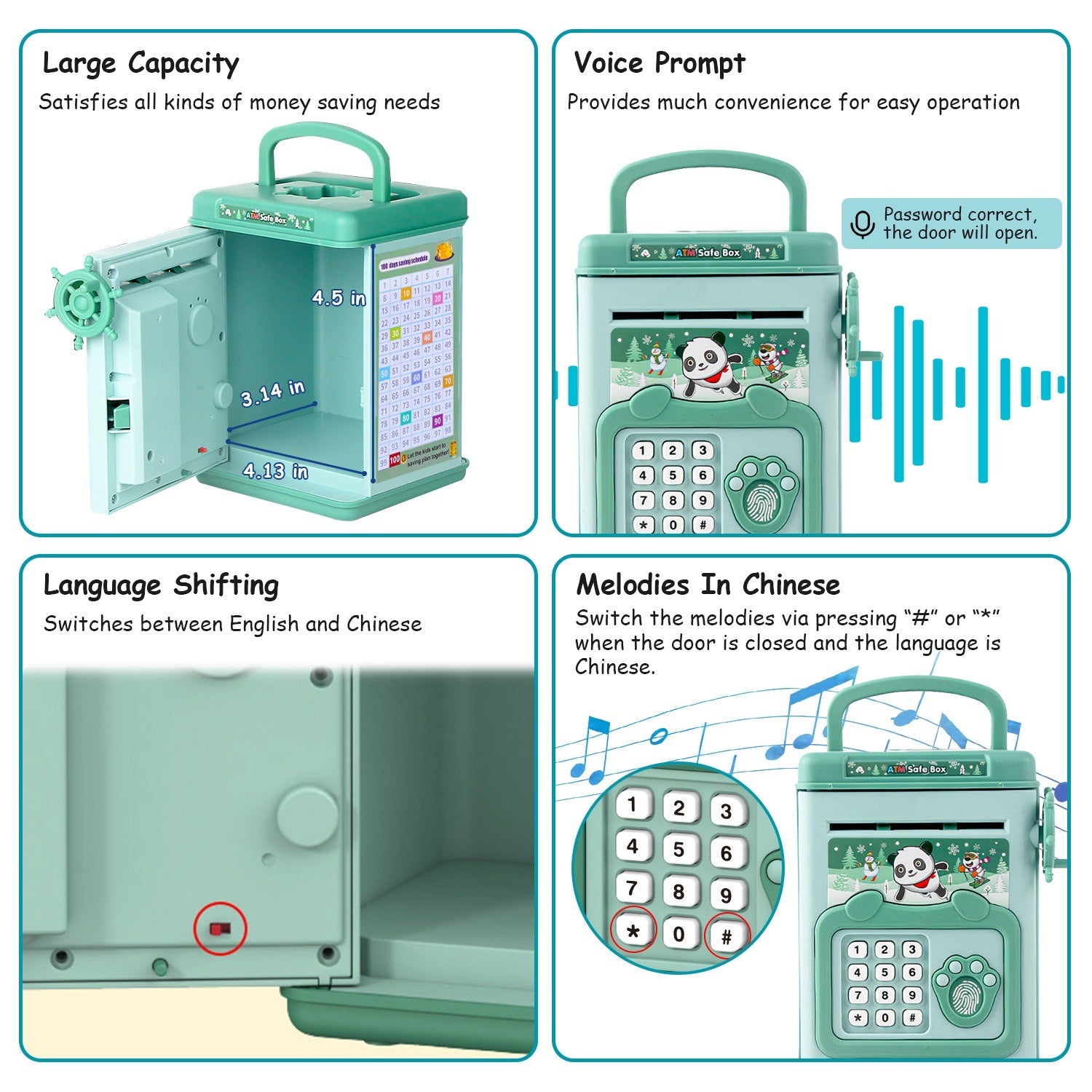 Piggy Bank Toy Cash Coin Money Bank Money Saving Box with Password Fingerprint Voice Promp - Mountain Lakes Mall