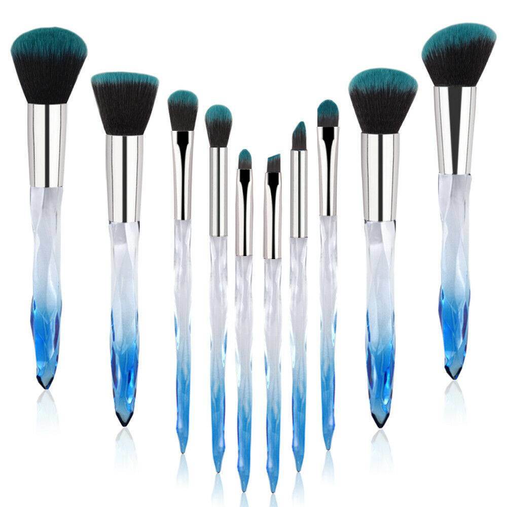 10pcs Professional Makeup Brush with Crystal Handle Foundation Brush (Crystal blue) - Mountain Lakes Mall