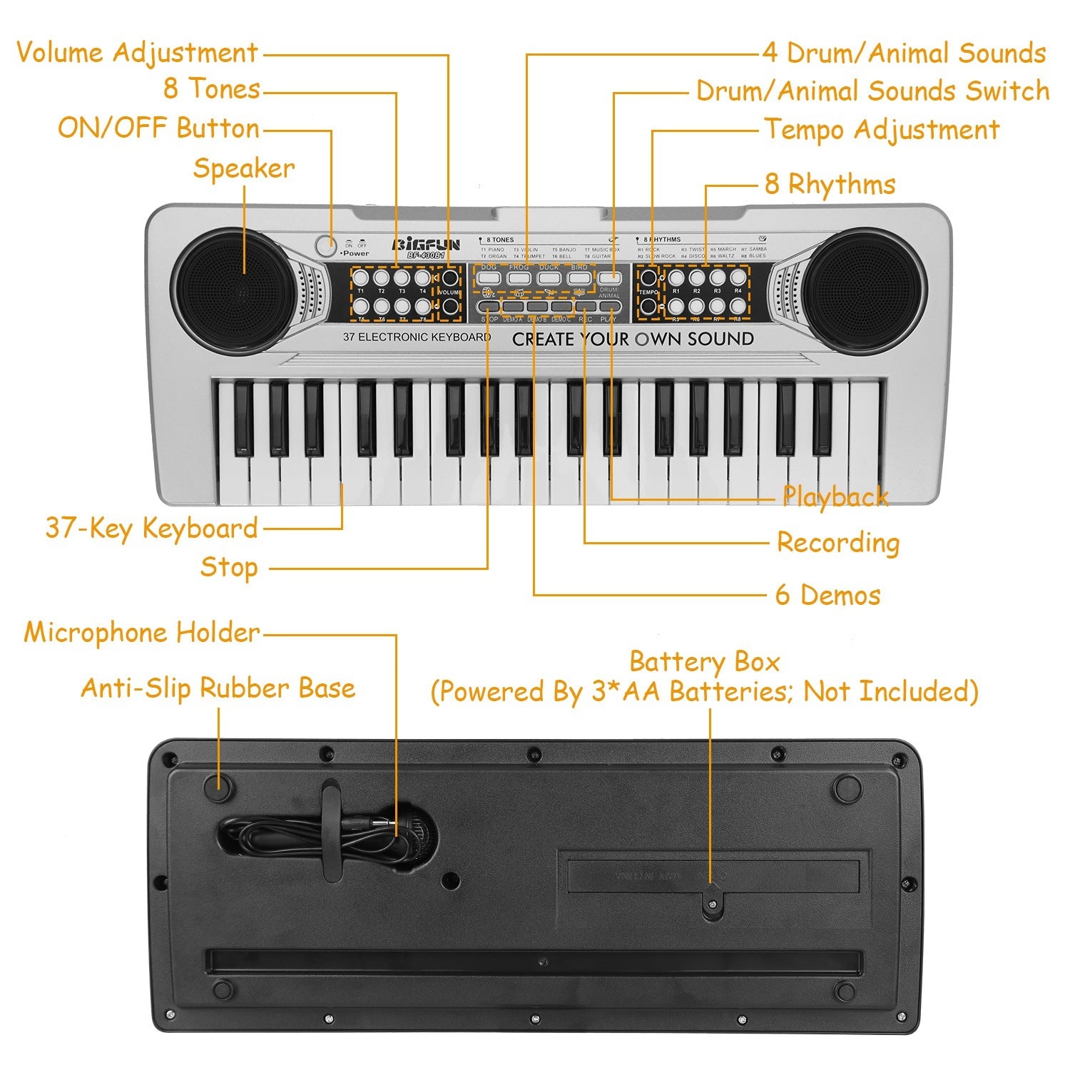 37 Keys Digital Music Electronic Keyboard Electric Piano Musical Instrument Kids Learning - Mountain Lakes Mall