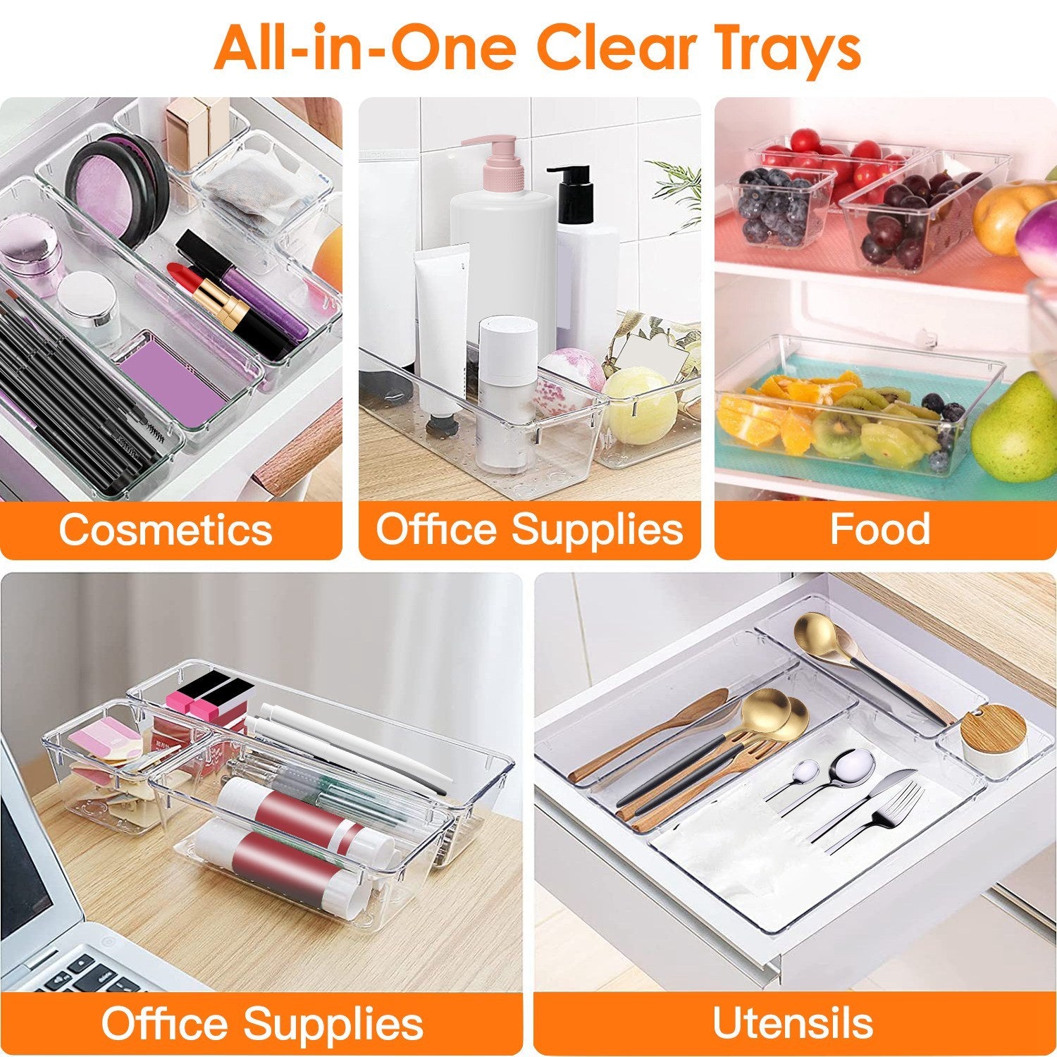 25Pcs Clear Plastic Drawer Organizers Set 4 Sizes Desk Drawer Dividers Trays Storage Bins - Mountain Lakes Mall