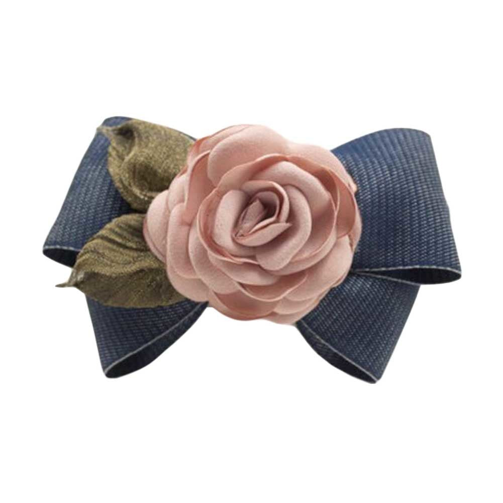 Navy Blue Artificial Rose Flower Cloth Hair Pin Handmade Bowknot Hair Barrettes - Mountain Lakes Mall