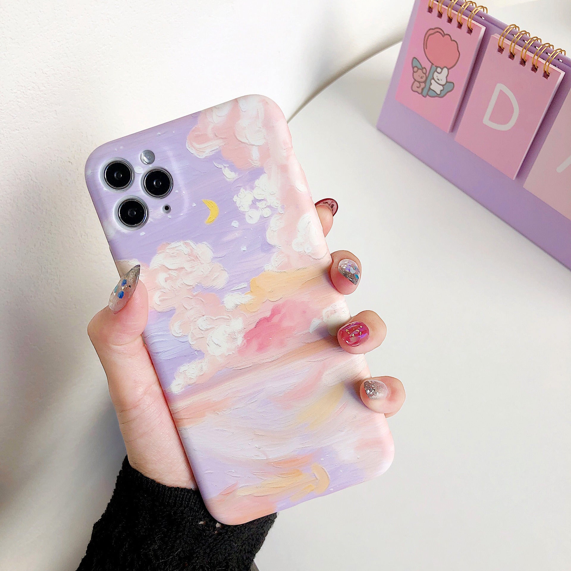 Painted pink clouds for 13/14ProMax Apple XS/XR phone case iPhone 11 soft shell 12 Korean style - Mountain Lakes Mall