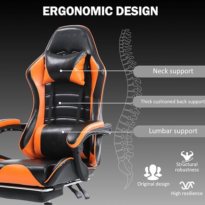 Ergonomic Gaming Chair for Adults, Comfortable Computer Chair for Heavy People, Adjustable Height Office Desk Chair with Wheels, Breathable Leather Video Game Chairs - Mountain Lakes Mall