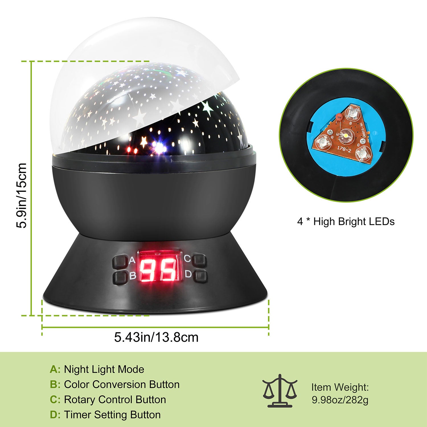 LED Projector Lamp Kids Night Light Star Moon Projection Night Lamp 360 Degree Rotation Timer - Mountain Lakes Mall