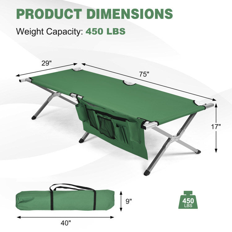 Folding Portable Camping Cot with Carrying Bag and Side Pockets - Mountain Lakes Mall