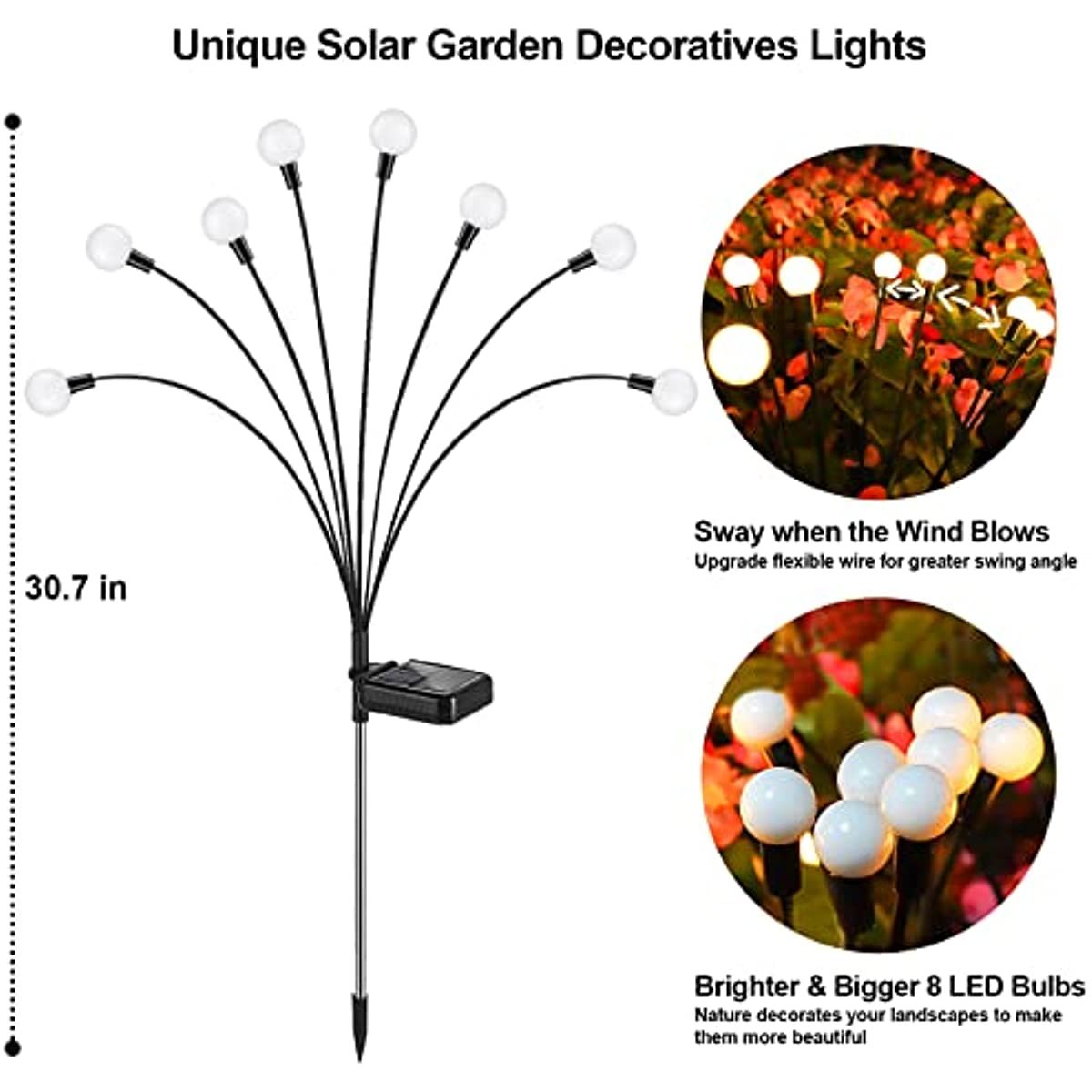 Solar Garden Lights Outdoor Decorations; 4 Pack Upgraded 8 LED Solar Powered Firefly Lights - Mountain Lakes Mall