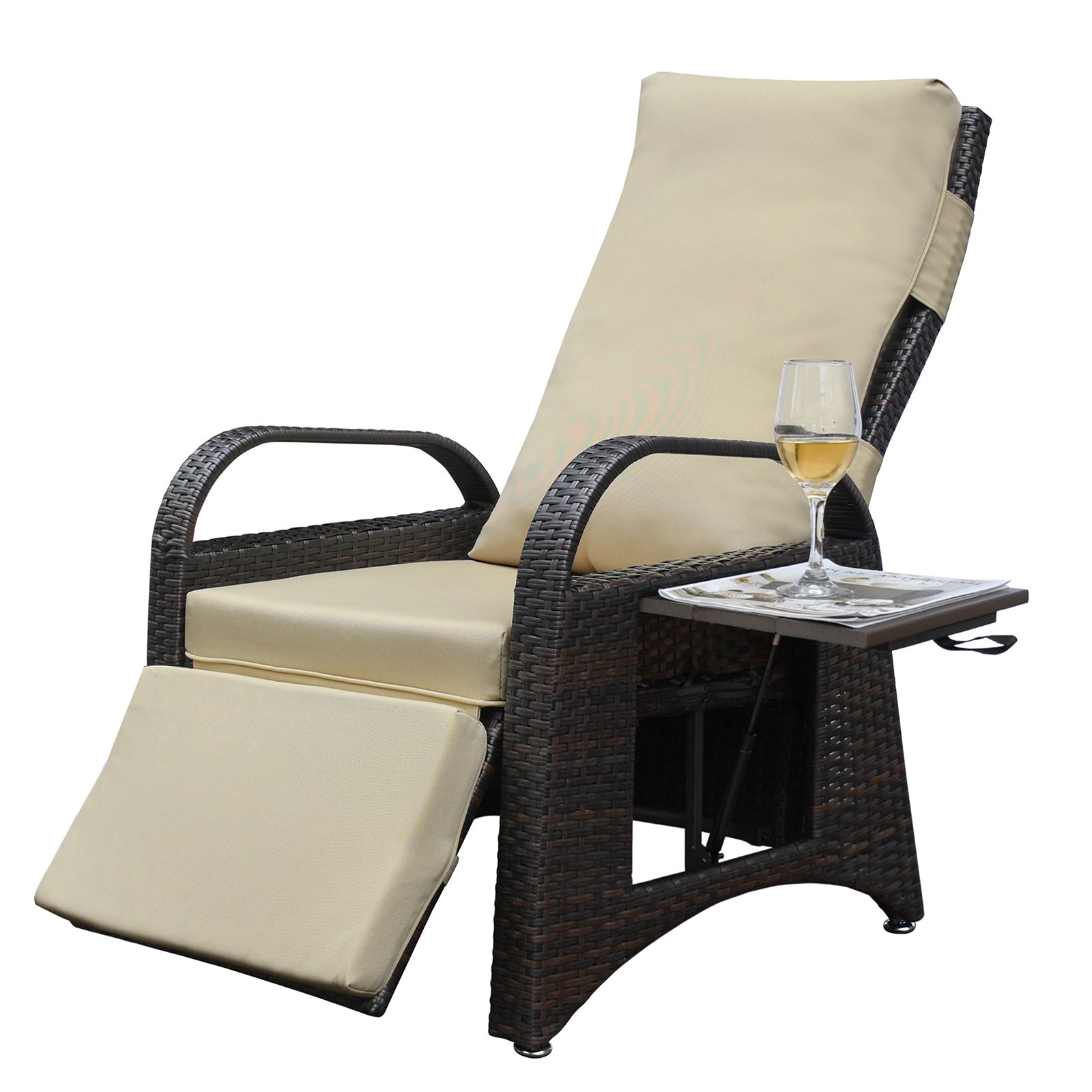 Outdoor Adjustable Wicker Recliner with Flip Table - Mountain Lakes Mall