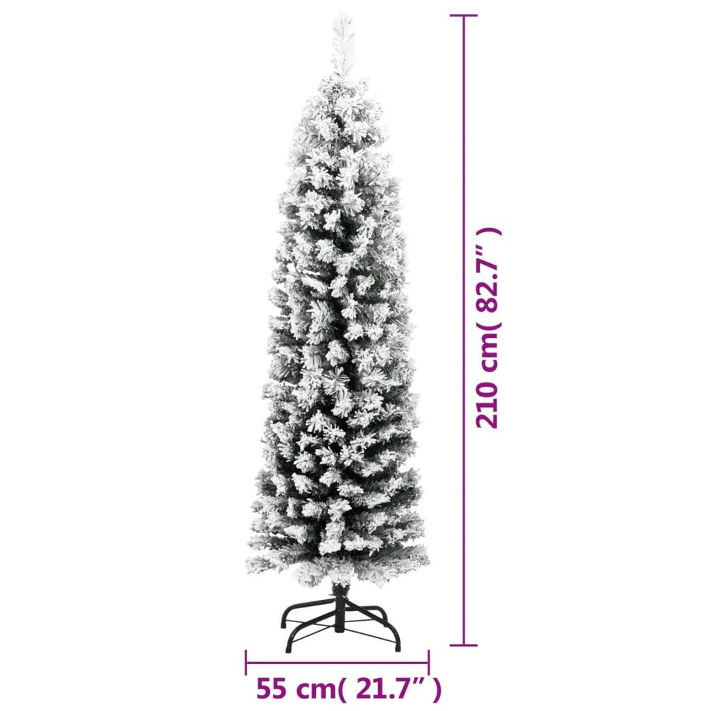 Slim Artificial Christmas Tree with Flocked Snow Green 7 ft PVC - Mountain Lakes Mall