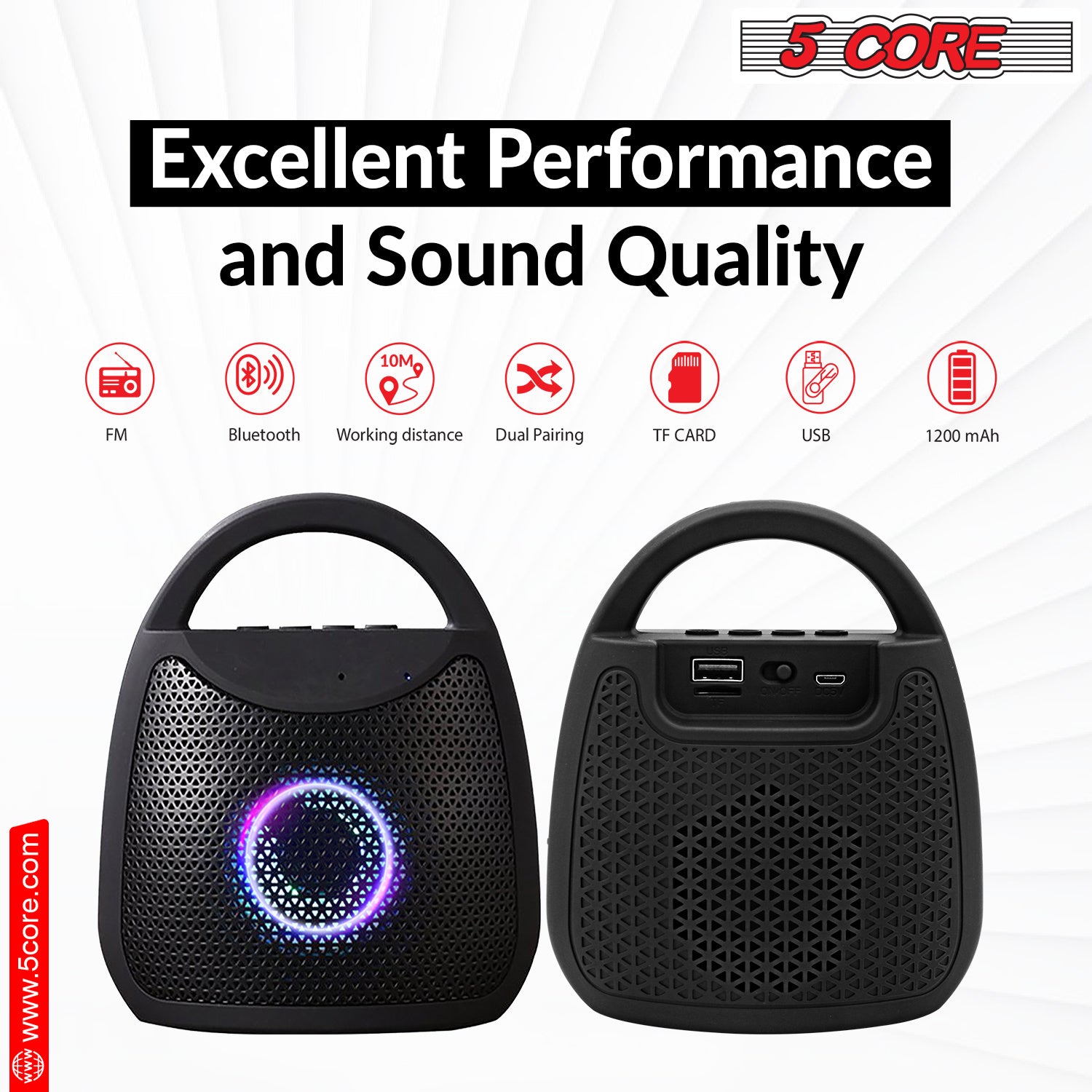 5 Core Bluetooth Speaker Wireless Outdoor Portable Waterproof Loud Small Blue Tooth USB Bocinas for Patio Pool Party Beach Home Travel - BLUETOOTH-13B - Mountain Lakes Mall