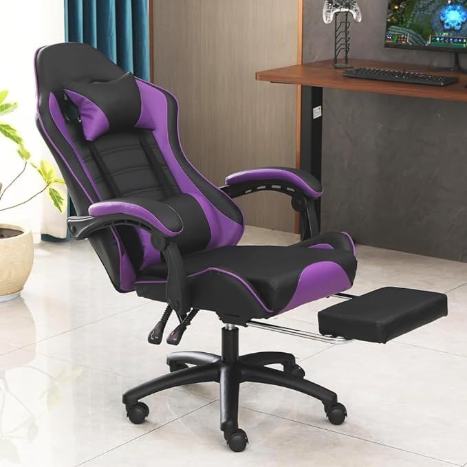 Ergonomic Gaming Chair for Adults, Comfortable Computer Chair for Heavy People, Adjustable Height Office Desk Chair with Wheels, Breathable Leather Video Game Chairs - Mountain Lakes Mall