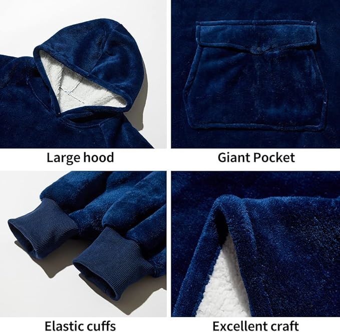 Krifey Wearable Blanket Hoodie, Oversized Sherpa Hooded for Women and Men, Cozy Sweatshirt with Giant Pocket - Mountain Lakes Mall