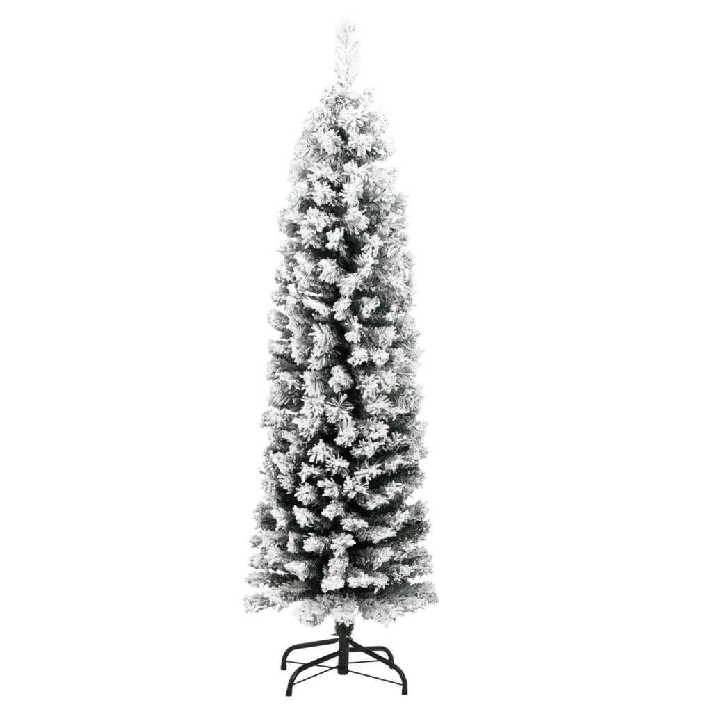 Slim Artificial Christmas Tree with Flocked Snow Green 5 ft PVC - Mountain Lakes Mall