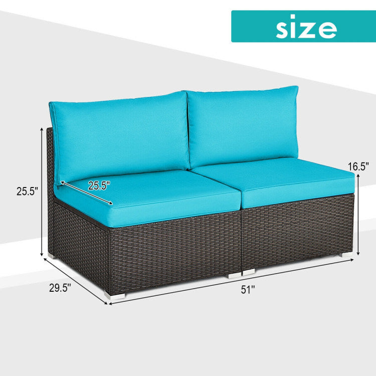 2 Pieces Patio Rattan Armless Sofa Set with 2 Cushions and 2 Pillows - Mountain Lakes Mall