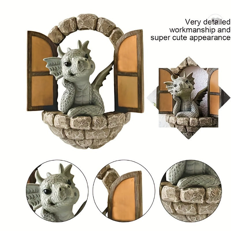 1pc Resin Dragon Sculpture, Window Front Dragon Statue, Fairy Garden Decoration, Wall Hanging For Outdoor Indoor Garden Yard Porch Balcony Patio Decor - Mountain Lakes Mall