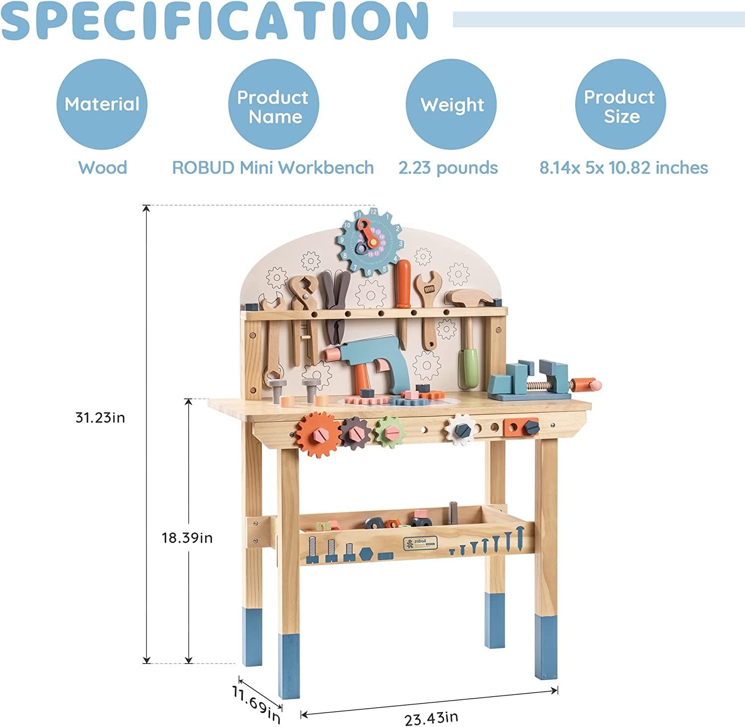 ROBOTIME Workbench Play Set Toddlers Kids Pretend Tool Bench Toy Workshop Toys - Mountain Lakes Mall