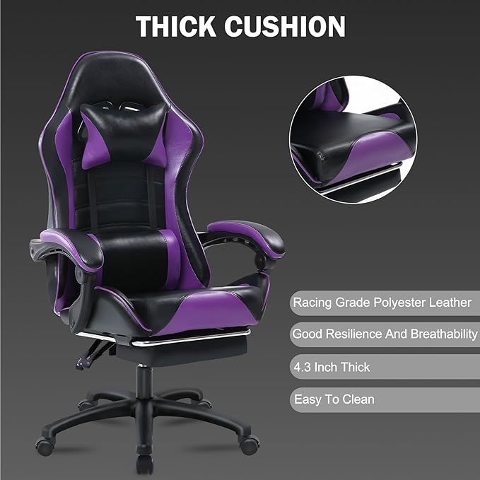 Ergonomic Gaming Chair for Adults, Comfortable Computer Chair for Heavy People, Adjustable Height Office Desk Chair with Wheels, Breathable Leather Video Game Chairs - Mountain Lakes Mall