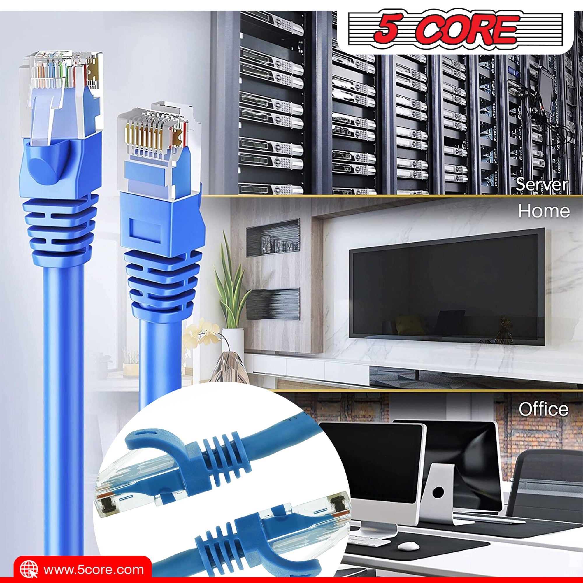 5 Core Ethernet Cable 30 ft / 40 ft Long Cat 6 Computer Internet Patch Cord High Speed WiFi RJ45 for Gaming Indoor Outdoor Use - ET BLU - Mountain Lakes Mall