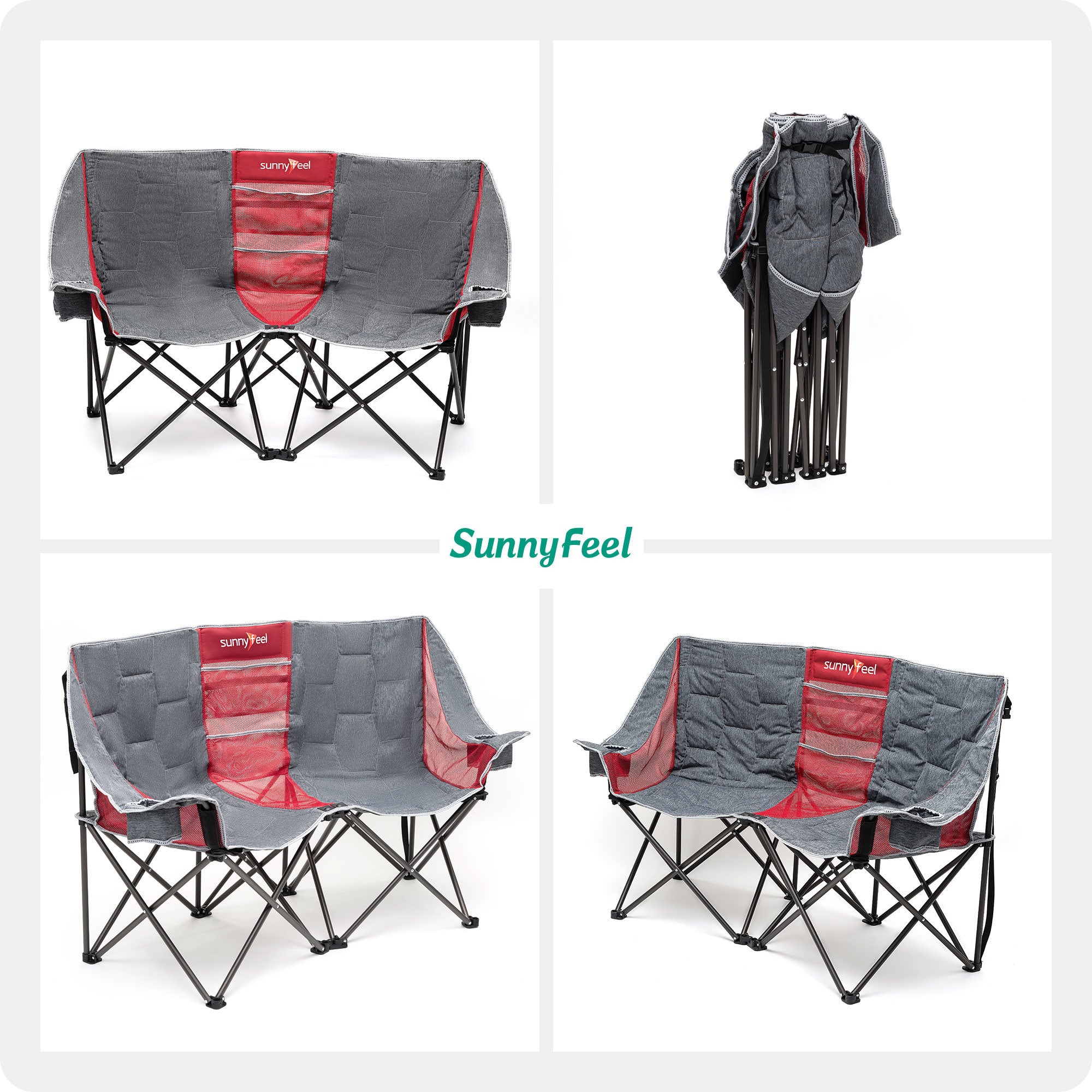 SUNNYFEEL Folding Double Camping Chair, Oversized Loveseat Chair - Mountain Lakes Mall