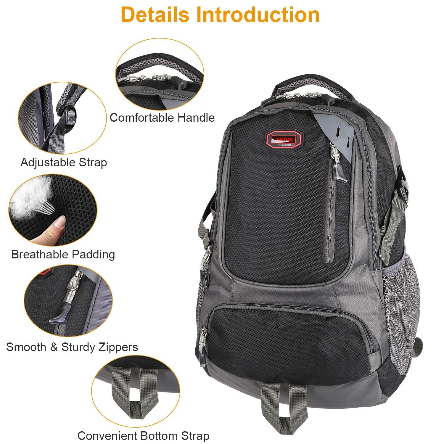 School Backpack Casual Travel Shoulder Bag W/ Adjustable Straps Dual-Water Bottle Pouch - Mountain Lakes Mall