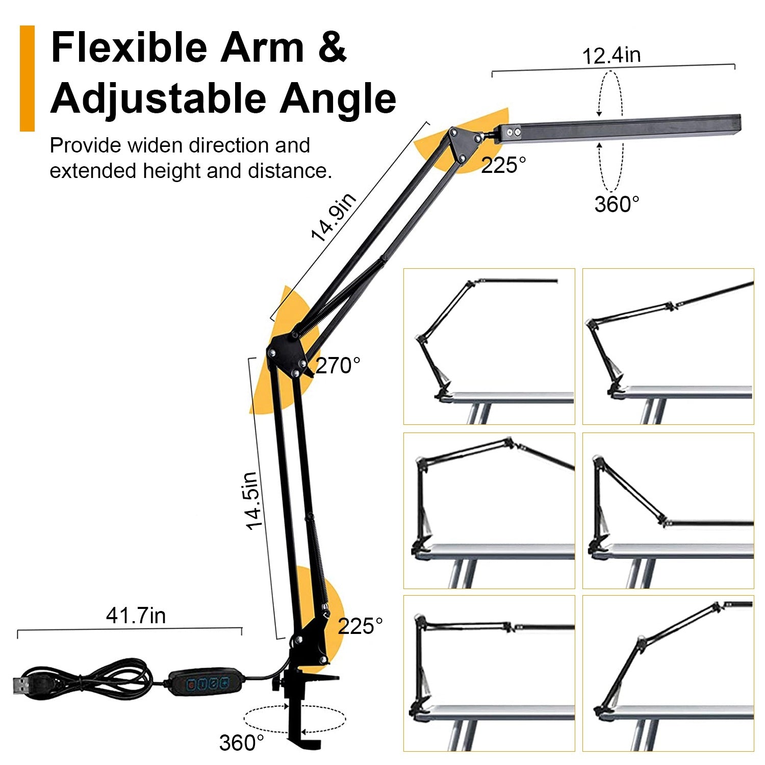 LED Reading Desk Lamp with Clamp Adjustable Swing Arm - Mountain Lakes Mall