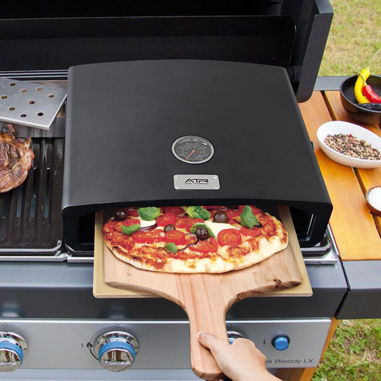 15.7" x 13.7" x 4"Portable Pizza Oven for Outdoor Camp Stove and Indoor Gas Range,Stove Burner Top Pizza Box with Pizza Stone and Pizza Peel,Black - Mountain Lakes Mall