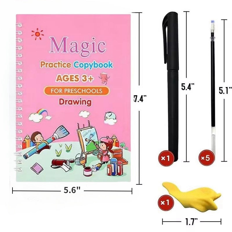 Reusable Magic Copybook Drawing Toys Pen Control Training Writing for Children 3D Magic Notebook Writing Lettering Calligraphy Notebooks - Mountain Lakes Mall