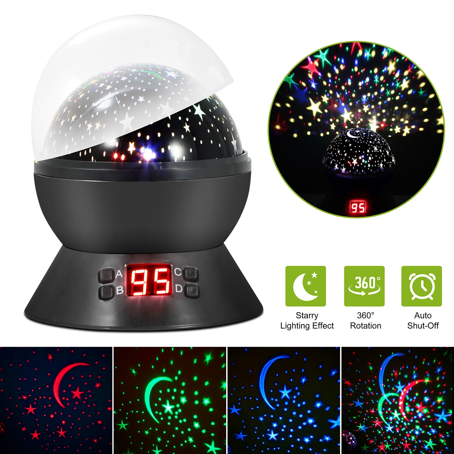 LED Projector Lamp Kids Night Light Star Moon Projection Night Lamp 360 Degree Rotation Timer - Mountain Lakes Mall