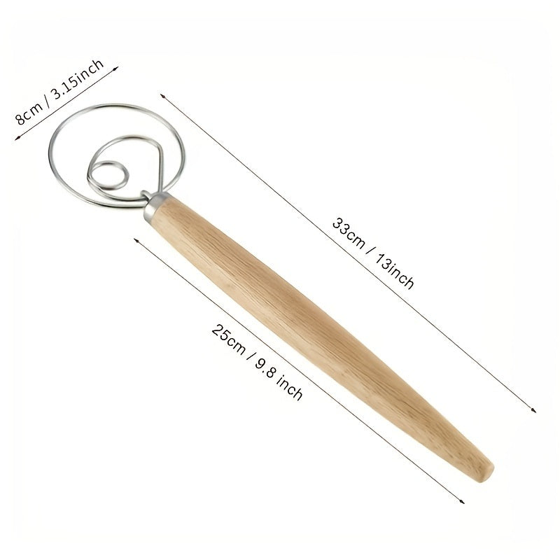 1pc Stainless Steel Dough Whisk With Wooden Handle - Bread Making Tool - Mountain Lakes Mall