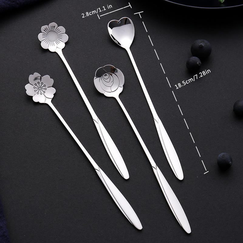 4pcs/set Coffee Scoop; Ice Cream Dessert Scoop; Stainless Steel Long Handle Mug Stirring Spoon - Mountain Lakes Mall