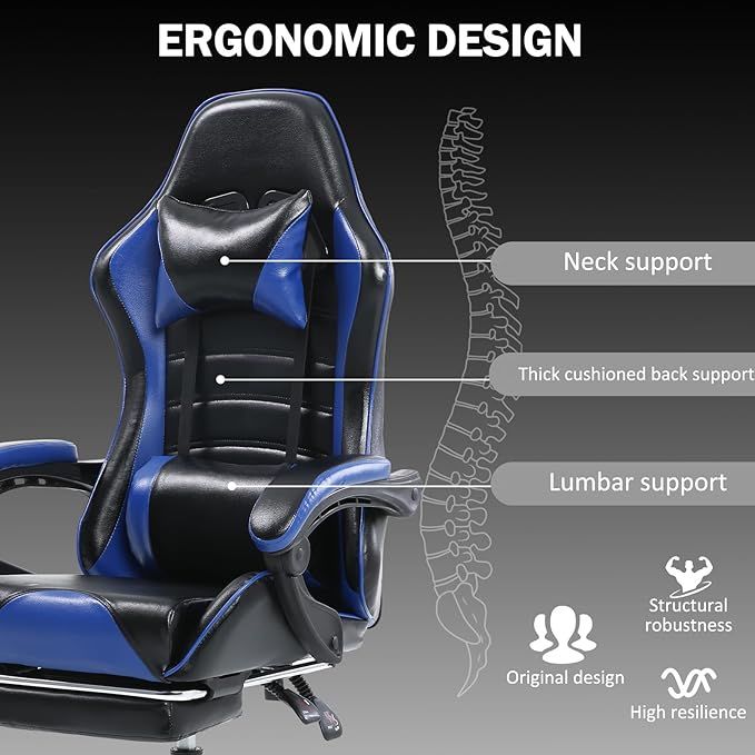 Ergonomic Gaming Chair for Adults, Comfortable Computer Chair for Heavy People, Adjustable Height Office Desk Chair with Wheels, Breathable Leather Video Game Chairs - Mountain Lakes Mall