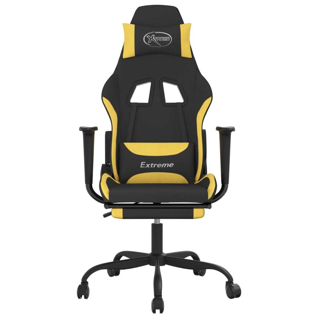 Massage Gaming Chair with Footrest Black and Yellow Fabric - Mountain Lakes Mall