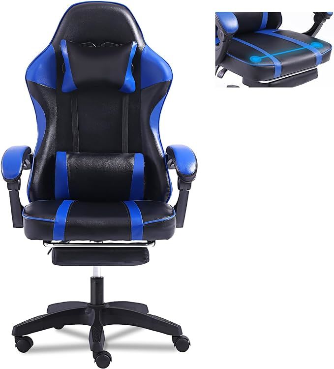 Video Game Chairs for Adults, PU Leather Gaming Chair with Footrest, 360°Swivel Adjustable Lumbar Pillow Gamer Chair, Comfortable Computer Chair for Heavy People - Mountain Lakes Mall