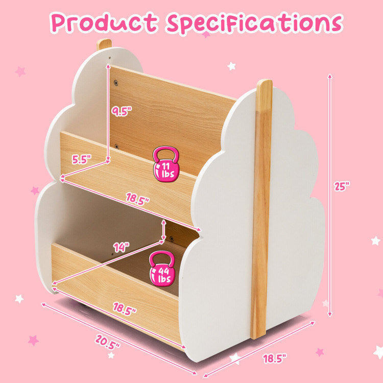 Kids Wooden Bookshelf with Universal Wheels - Mountain Lakes Mall