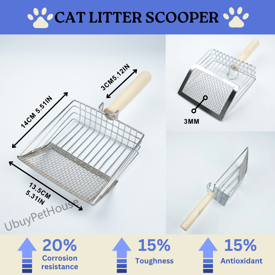 Cat metal litter scoops filter small feces Litter filters Oversized dog litter scoops can cope with different sizes of feces small and large holes The new design of litter scoops Wooden handles - Mountain Lakes Mall