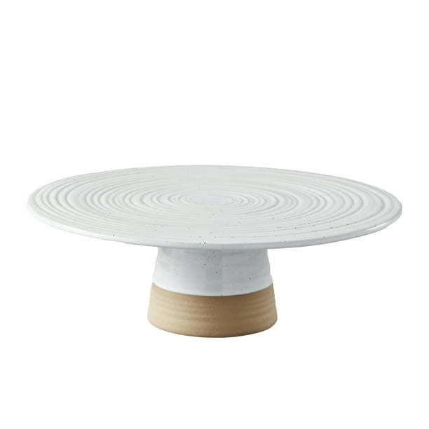 Better Homes & Gardens Abbott Exposed Clay Stoneware Pedestal Cake Stand, White Speckled, 3.52lbs - Mountain Lakes Mall