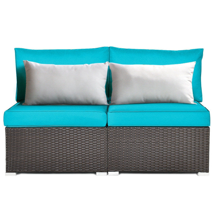 2 Pieces Patio Rattan Armless Sofa Set with 2 Cushions and 2 Pillows - Mountain Lakes Mall