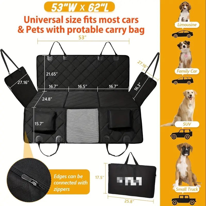 Dog rear seat cover, waterproof car seat protector with side wings, scratch resistant dog rear seat cover, durable anti slip dog hammock suitable for cars, trucks, and SUVs - Mountain Lakes Mall