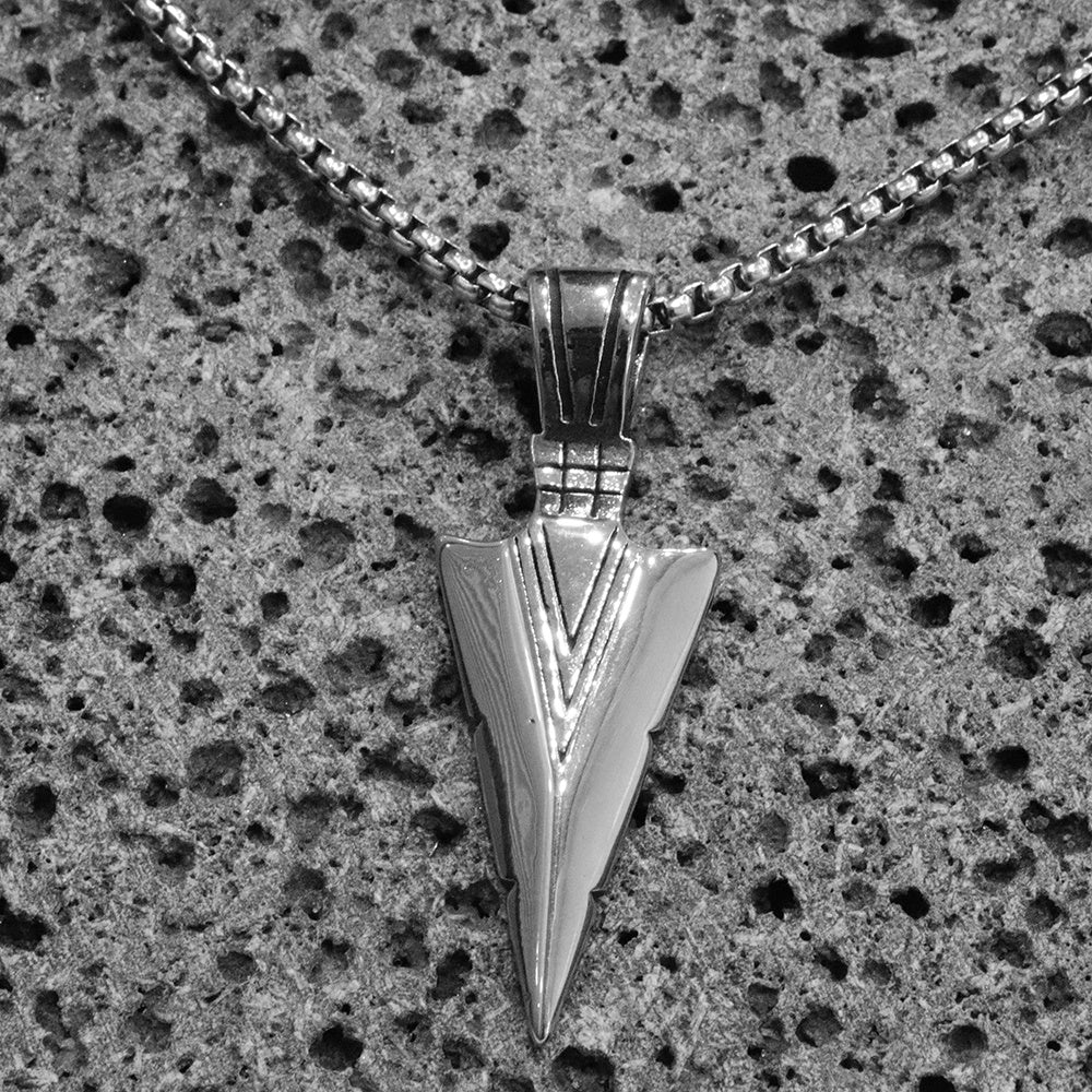 Viking Mens Arrowhead Necklace Stainless Steel Pendant - Mountain Lakes Mall