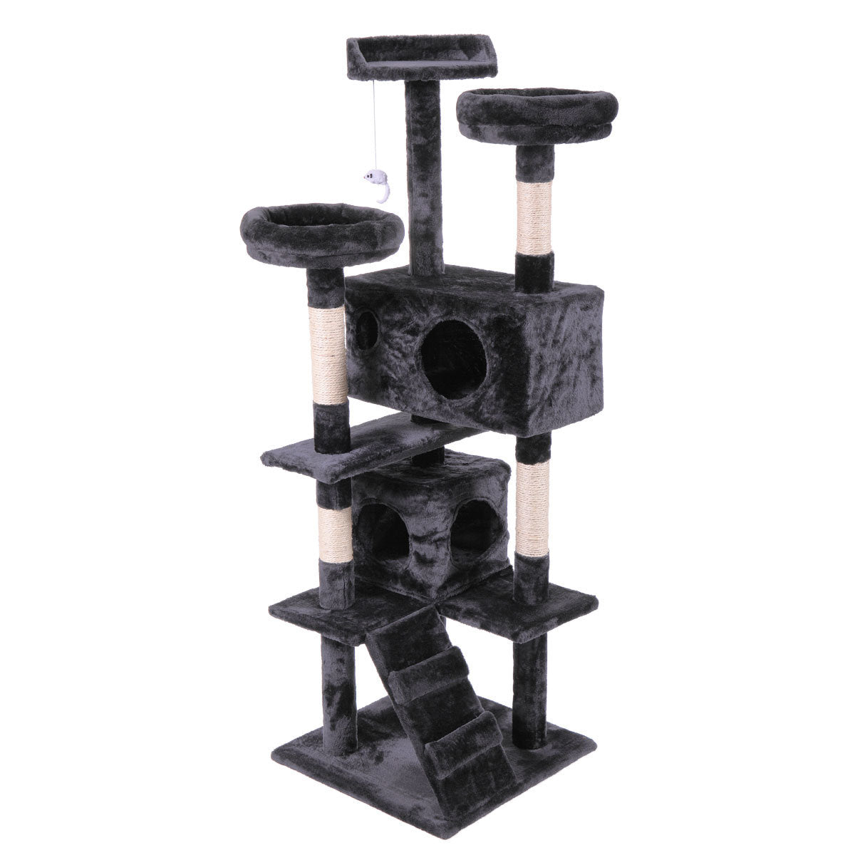 Cat Tree Cat Tower with Scratching Ball, Plush Cushion, Ladder and Condos for Indoor Cats, Gray XH - Mountain Lakes Mall