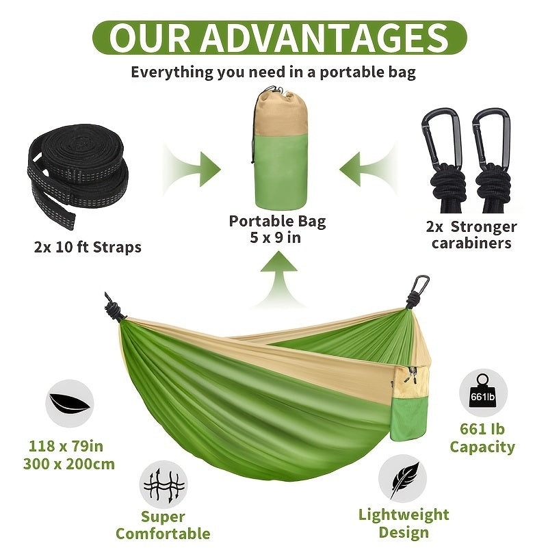 Camping Hammock Double & Single Portable Hammock With 2 Tree Straps And 2 Carabiners - Mountain Lakes Mall