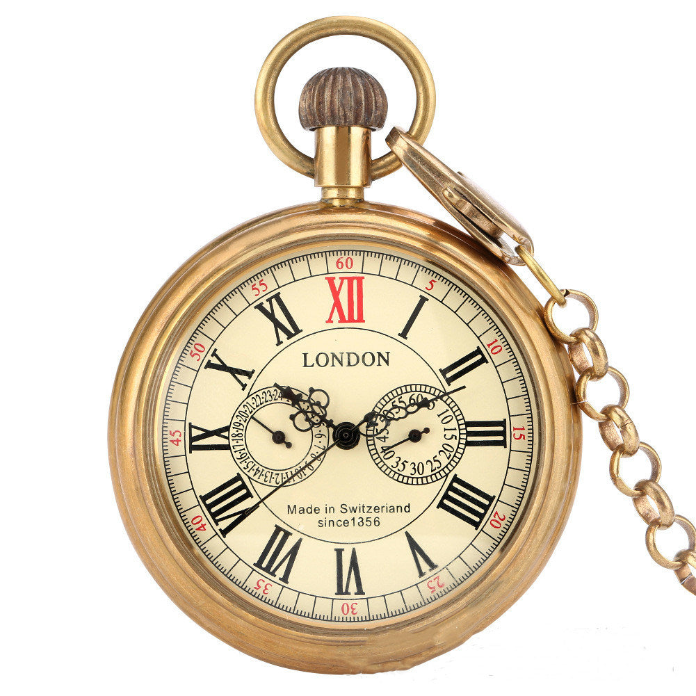 Brass Uncovered Roman Characters Five-pin Manual Manipulator Large Pocket Watch - Mountain Lakes Mall