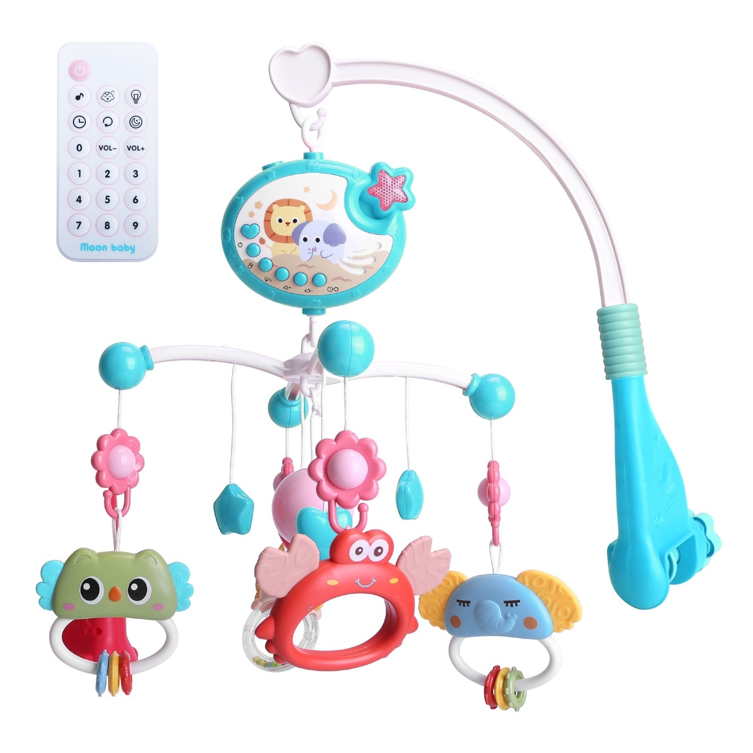 Baby Musical Crib Bed Bell Rotating Mobile Star Projection Nursery Light Baby Rattle Toy with Music Box Remote Control - Mountain Lakes Mall