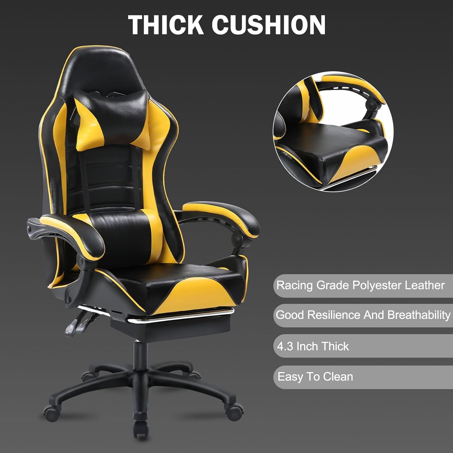 Ergonomic Gaming Chair for Adults, Comfortable Computer Chair for Heavy People, Adjustable Height Office Desk Chair with Wheels, Breathable Leather Video Game Chairs - Mountain Lakes Mall