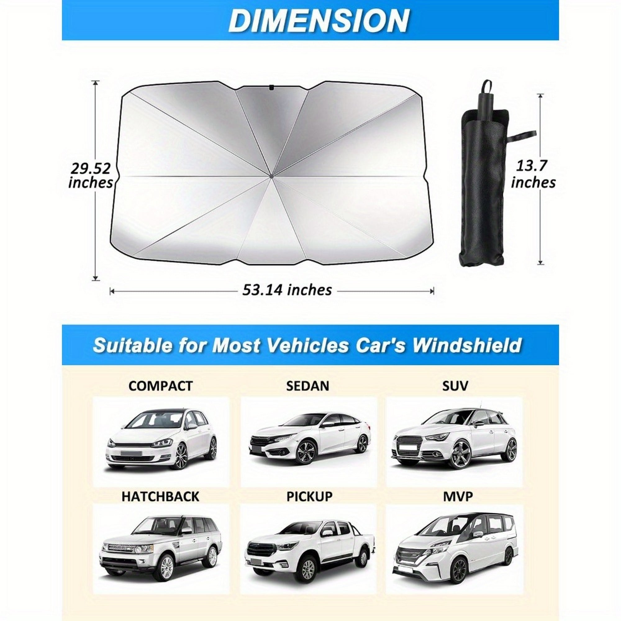 Stainless Steel Premium Car Windshield Sunshade - Portable, Foldable, and Adjustable Design for Maximum Sun Protection - Easy to Install and Store - Mountain Lakes Mall