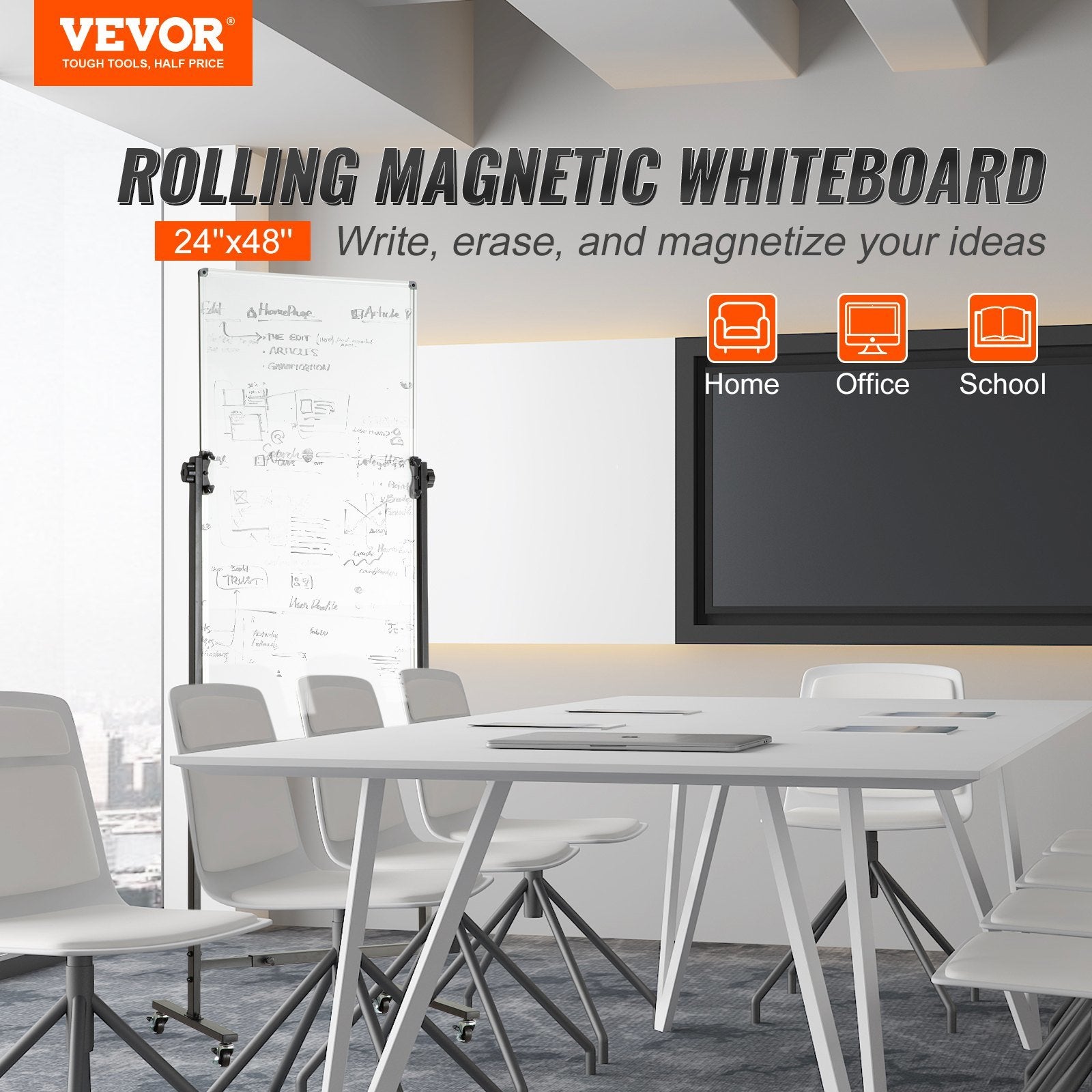 Rolling Magnetic Whiteboard, Double-sided Mobile Whiteboard 24x48 Inches - Mountain Lakes Mall