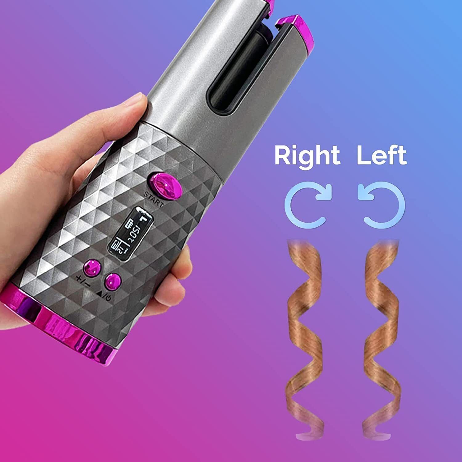 Cordless Auto Rotating Hair Curler Hair Waver Curling Iron Styling Tool Purple - Mountain Lakes Mall