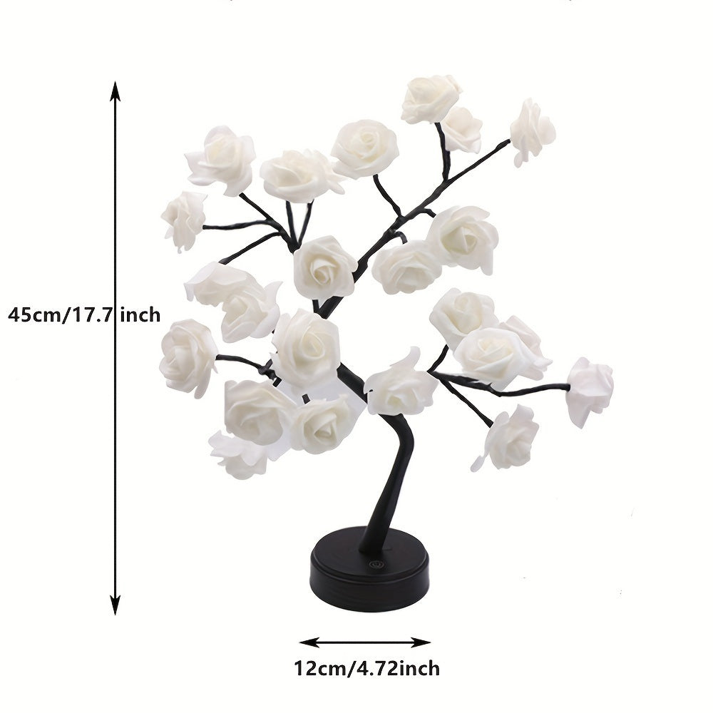 1pc, 24 LED RGB 16 Colors Rose Tree Night Light Battery And USB Plug Operated Rose Flower Fairy Lights Remote Control Mini Christmas Tree Table Lamp For Gift Indoor - Mountain Lakes Mall