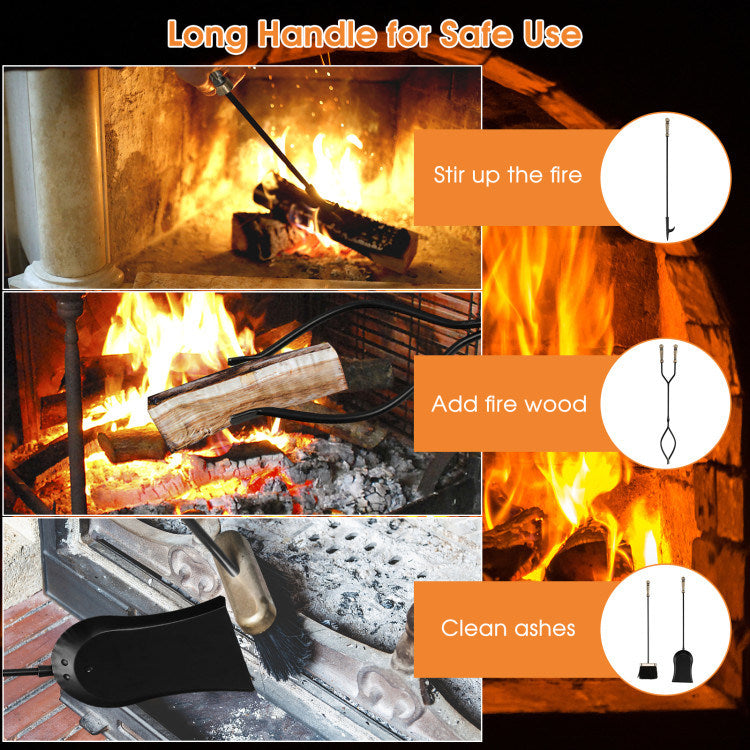 31 inch 5 Pieces Metal Fireplace Tool Set with Stand - Mountain Lakes Mall