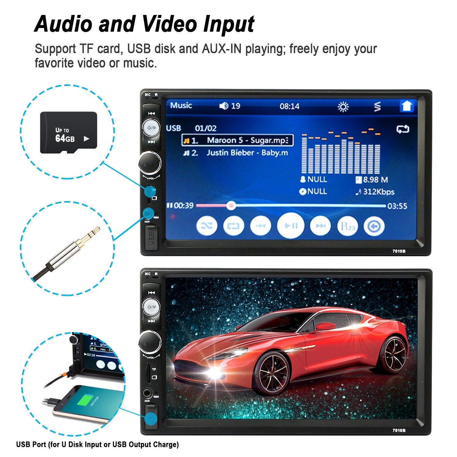 7 Inches Universal Wireless Car MP5 Player 1080P Video Player Stereo Audio FM Radio - Mountain Lakes Mall