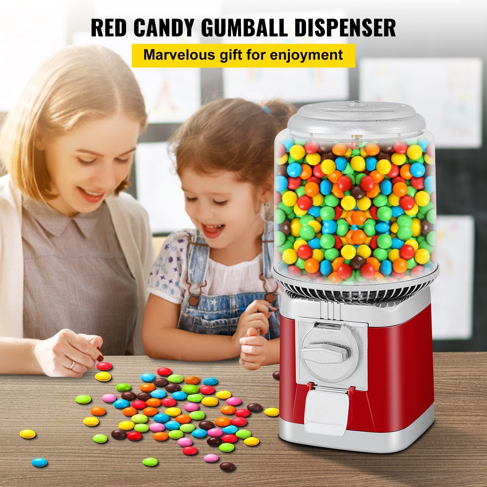 VEVOR Gumball Machine, 1-inch Candy Vending Machine, Commercial Gumball Vending Machine with Adjustable Candy Outlet Size, Metal Gumball Dispenser Machine for Home, Gaming Stores - Mountain Lakes Mall